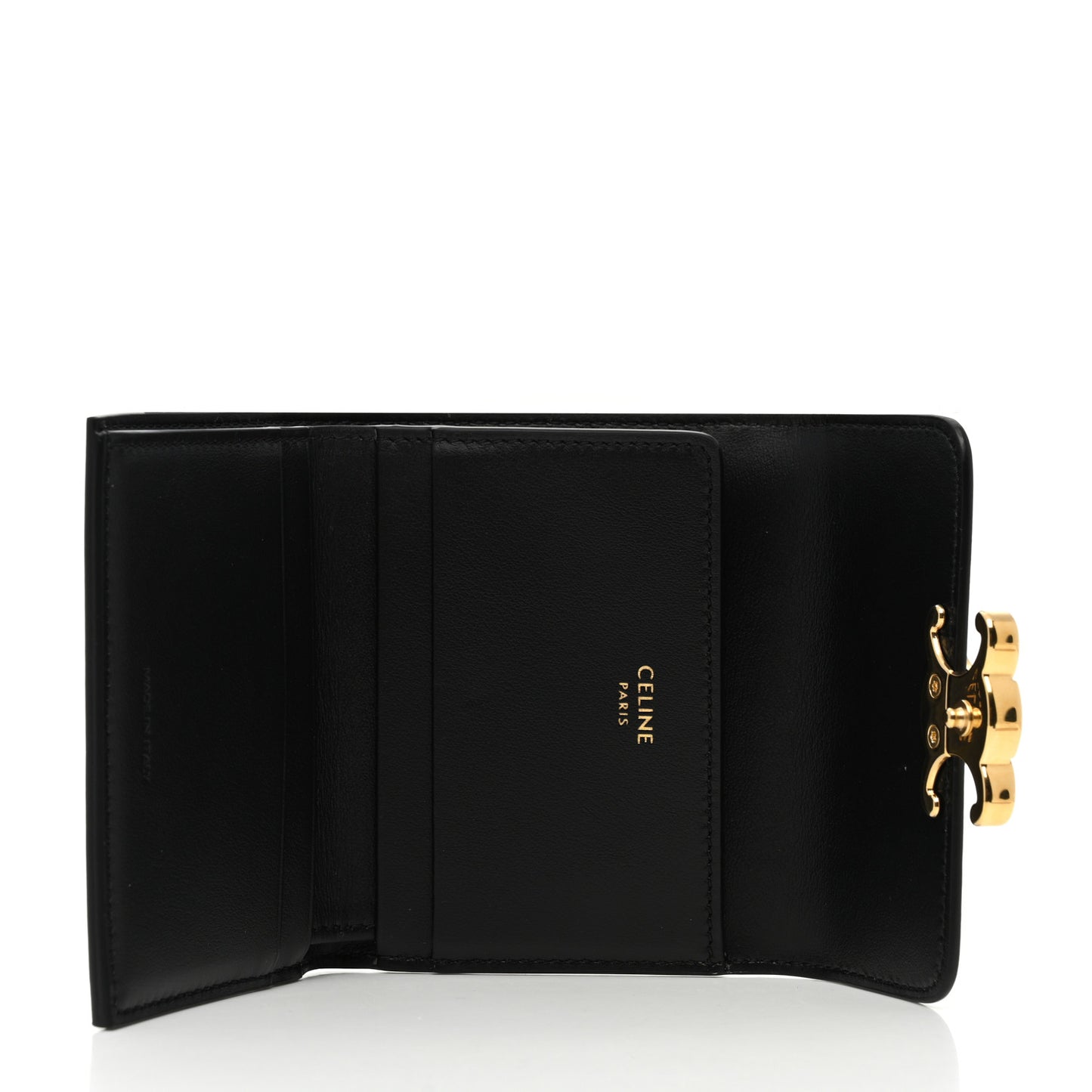 Calfskin Compact Triomphe Wallet With Coin Purse Black