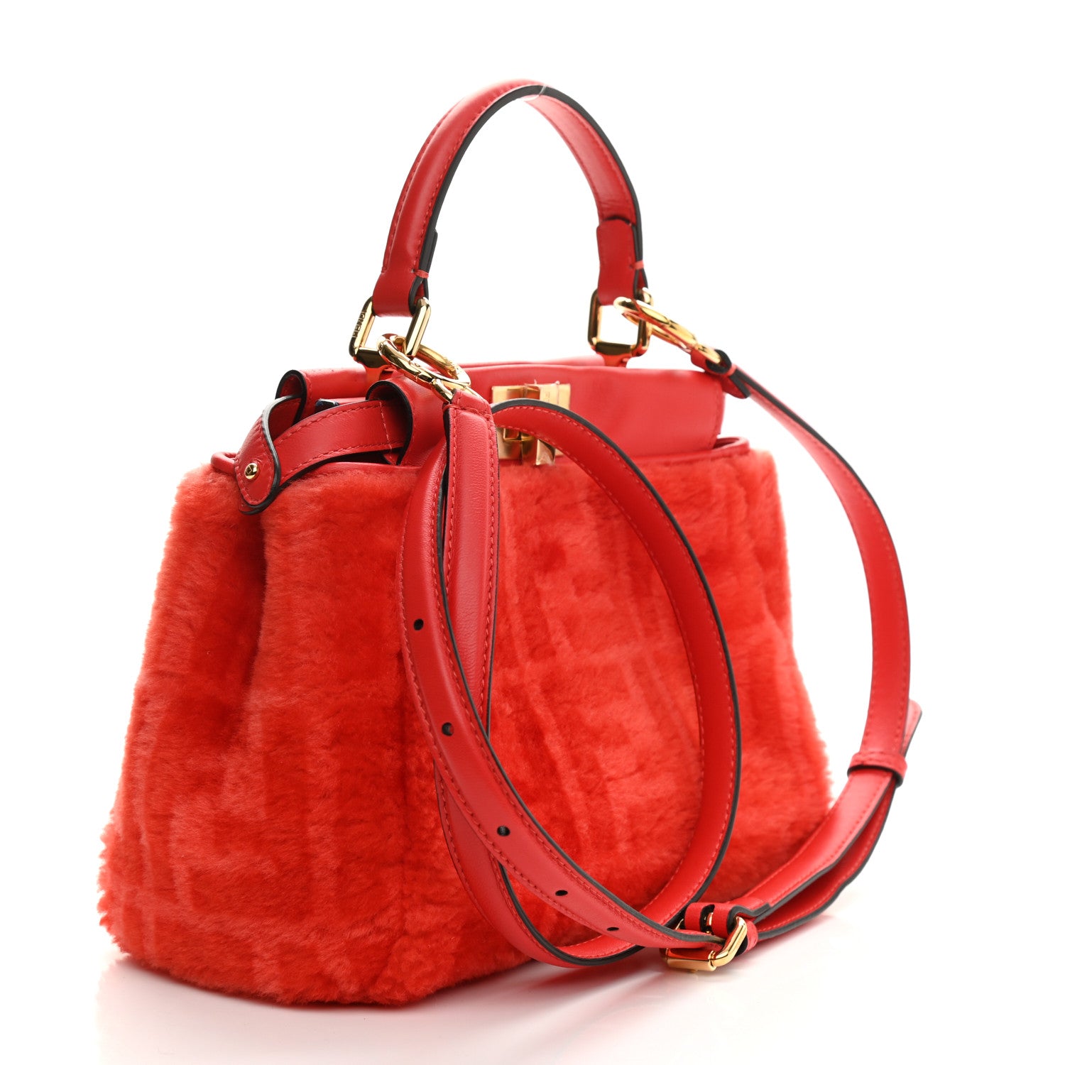 Fendi Shearling Nappa Macro FF 1974 Mini Peekaboo Iconic Satchel Tulipano Georgia Poppy 3 of 9