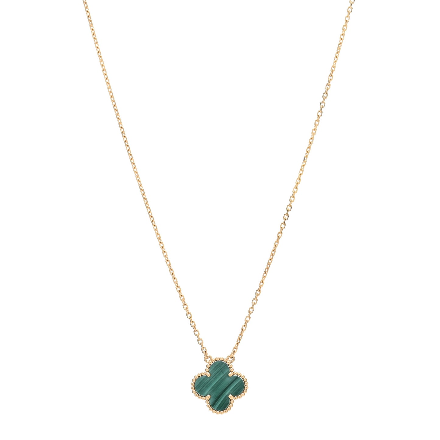 18K Yellow Gold Malachite Vintage Alhambra Pendant Necklace