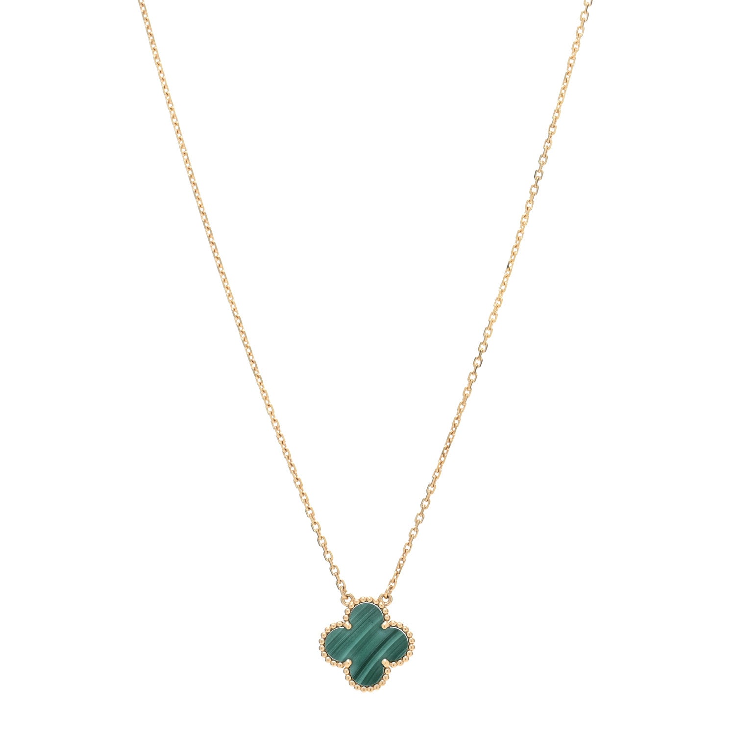 Van Cleef & Arpels 18K Yellow Gold Malachite Vintage Alhambra Pendant Necklace 1 of 4