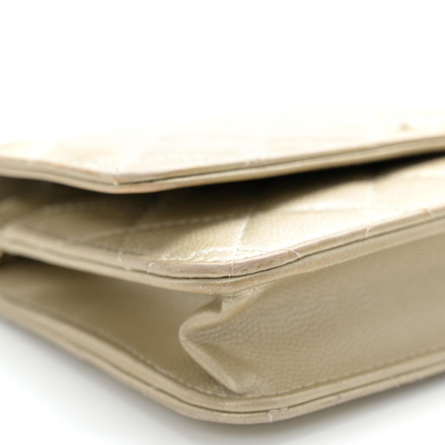 Metallic Caviar Quilted Wallet On Chain WOC Light Gold