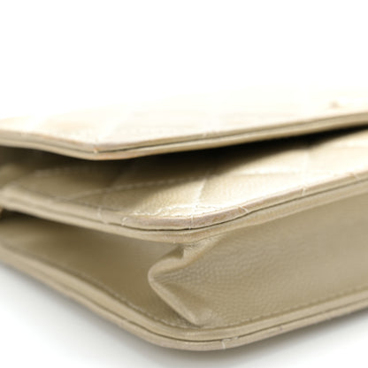 Chanel Metallic Caviar Quilted Wallet On Chain WOC Light Gold 11 of 15