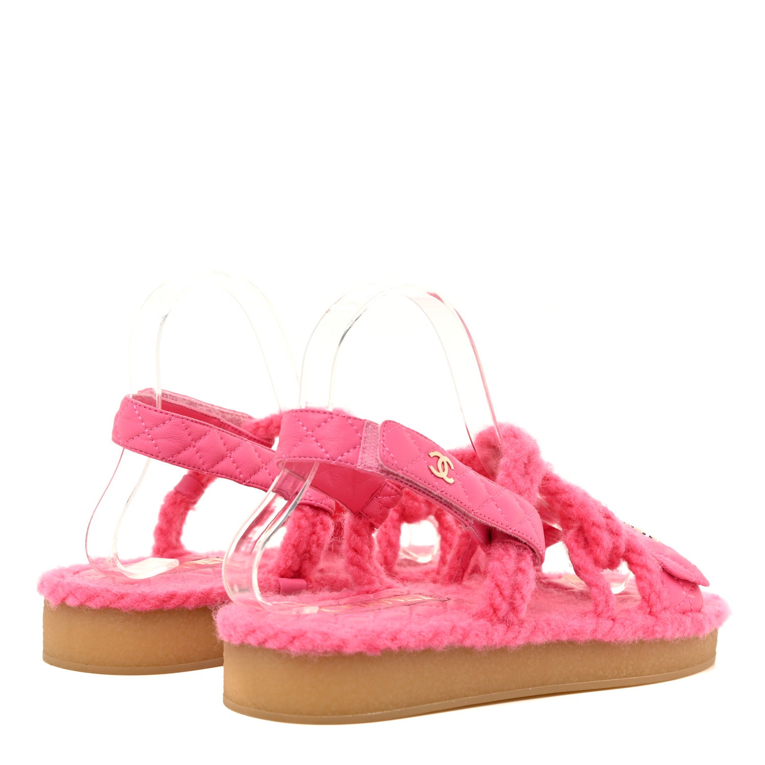 Chanel Cord Lambskin Quilted Logo Sandals 40 Pink 4 of 12