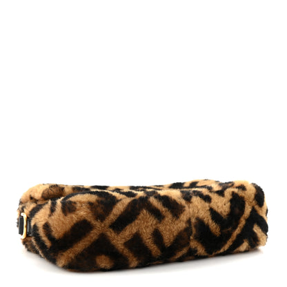 Fendi Shearling Vitello Dolce Macro FF 1974 Mini Baguette Tobacco Black 4 of 10