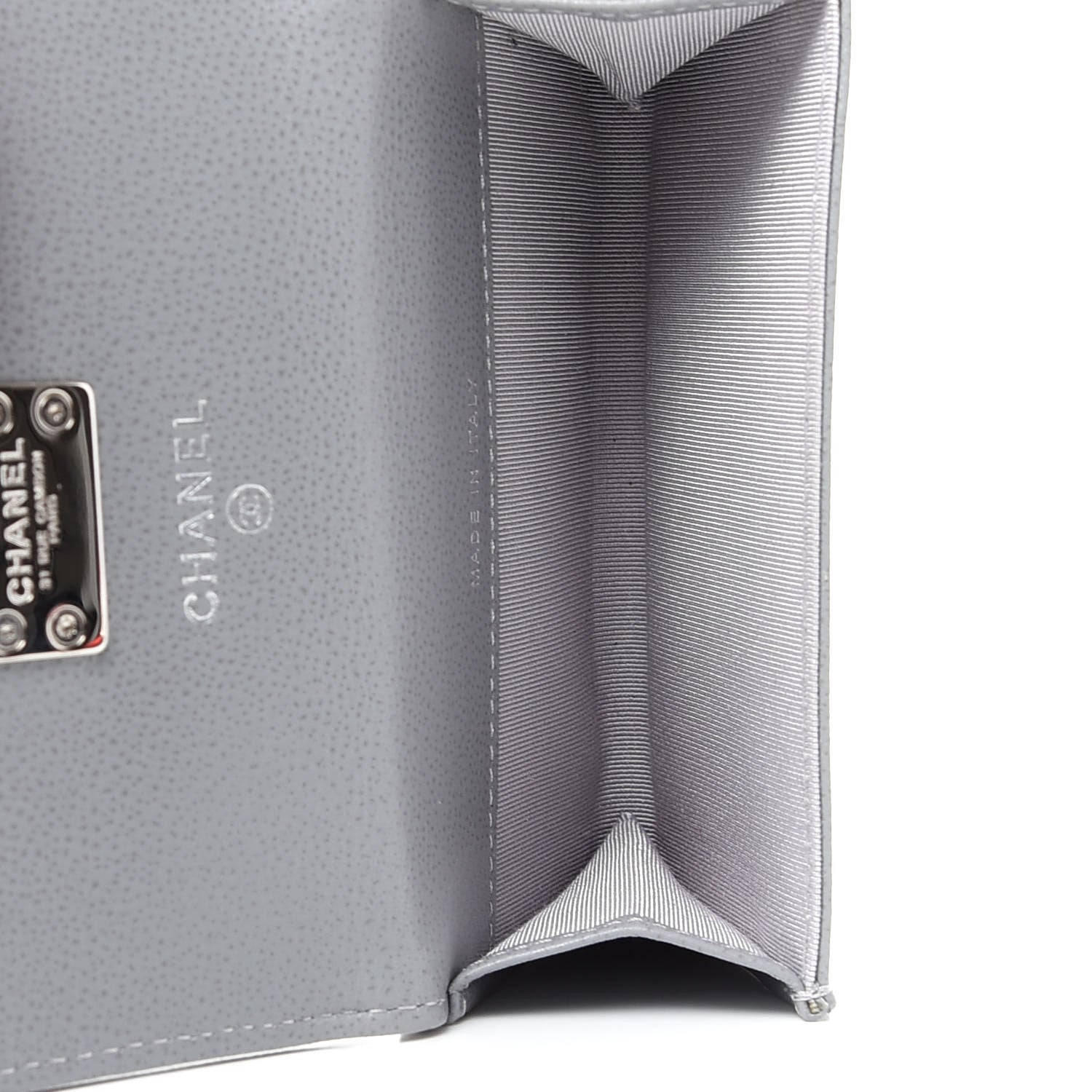 Chanel Grained Calfskin Quilted CC Box Flap Card Holder Grey 5 of 9