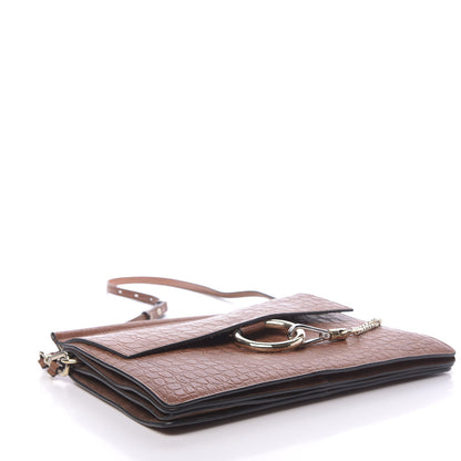 Chloe Calfskin Crocodile Embossed Medium Faye Shoulder Bag Mahogany 4 of 9