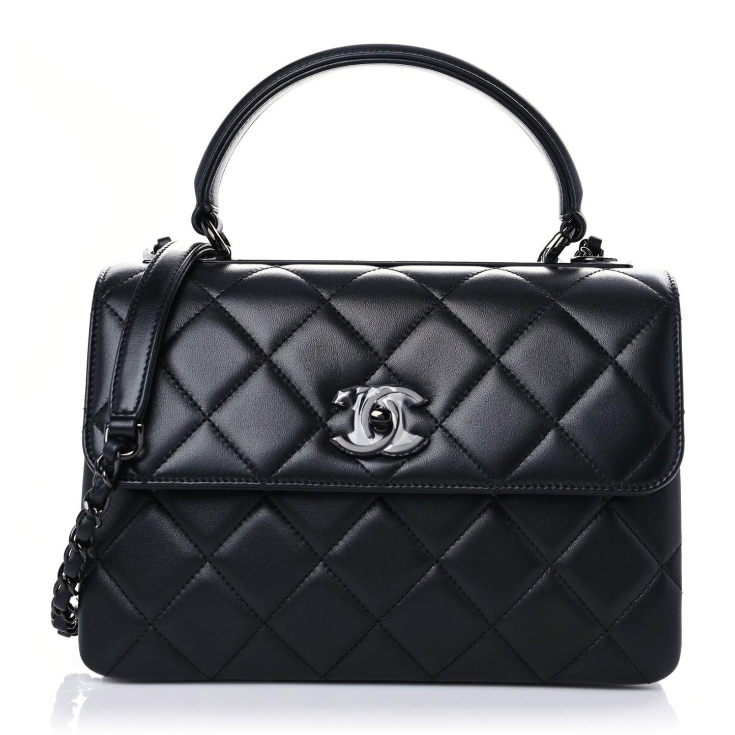 Lambskin Quilted Small Trendy CC Dual Handle Flap Bag So Black