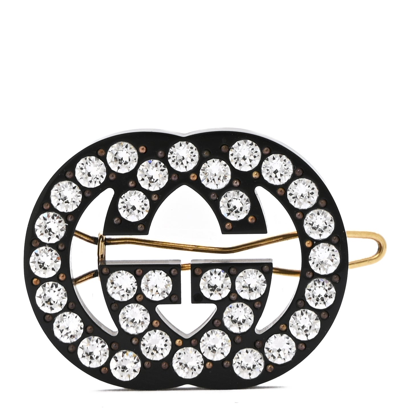 Resin Crystal Interlocking G Hair Clip Black