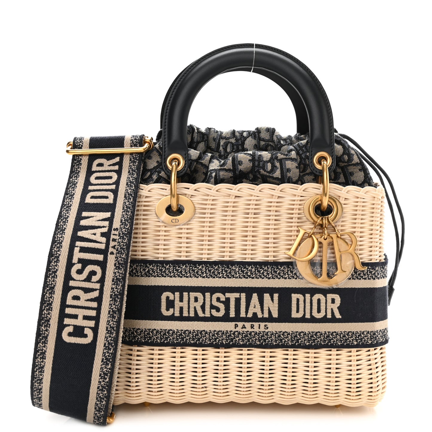 Wicker Oblique Medium Lady Dior Bag Blue