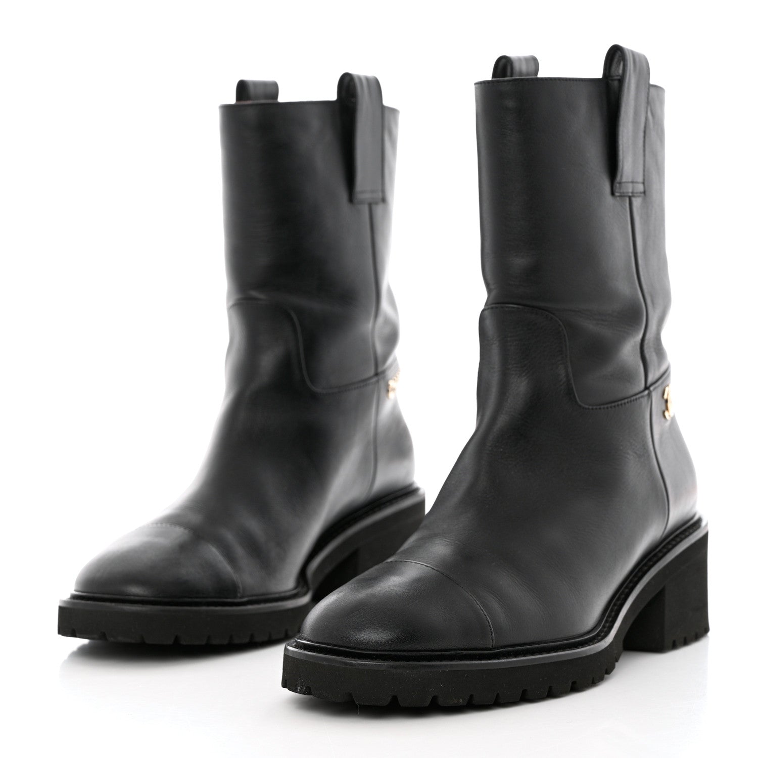 Chanel Calfskin CC Ankle Boots 38.5 Black 3 of 10