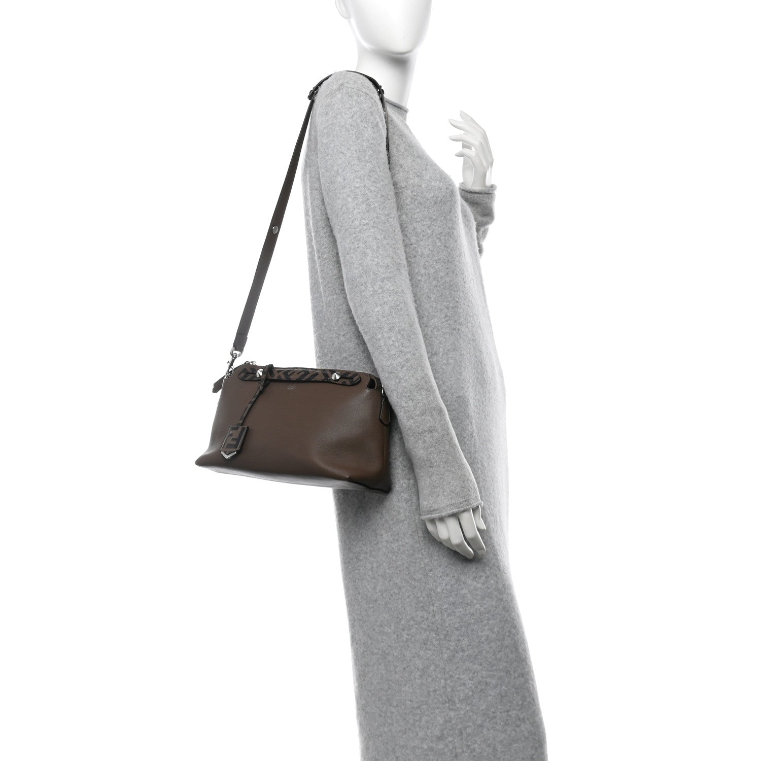 Fendi Vitello Dolce Bi-Color FF 1974 Embossed Medium By The Way Boston Bag Maya Black 3 of 13