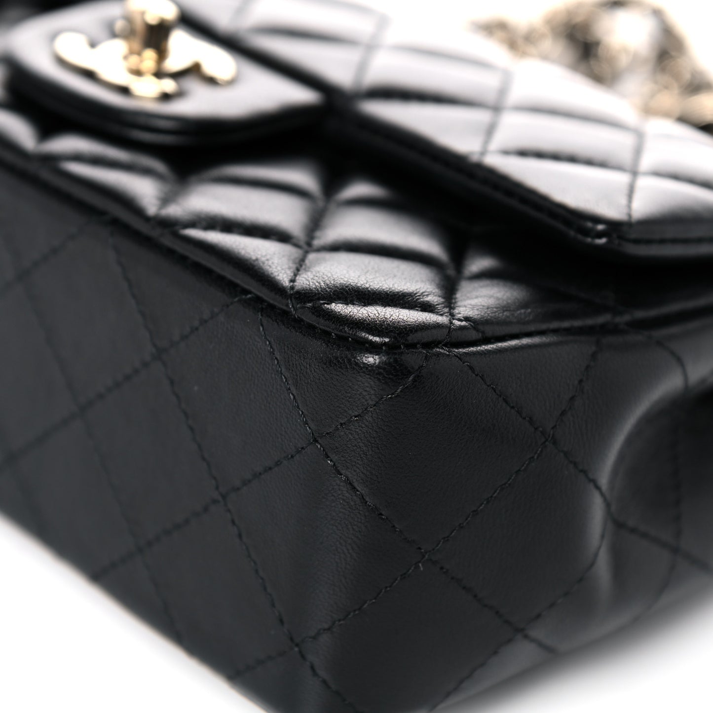 Lambskin Quilted Mini Rectangular Flap Black