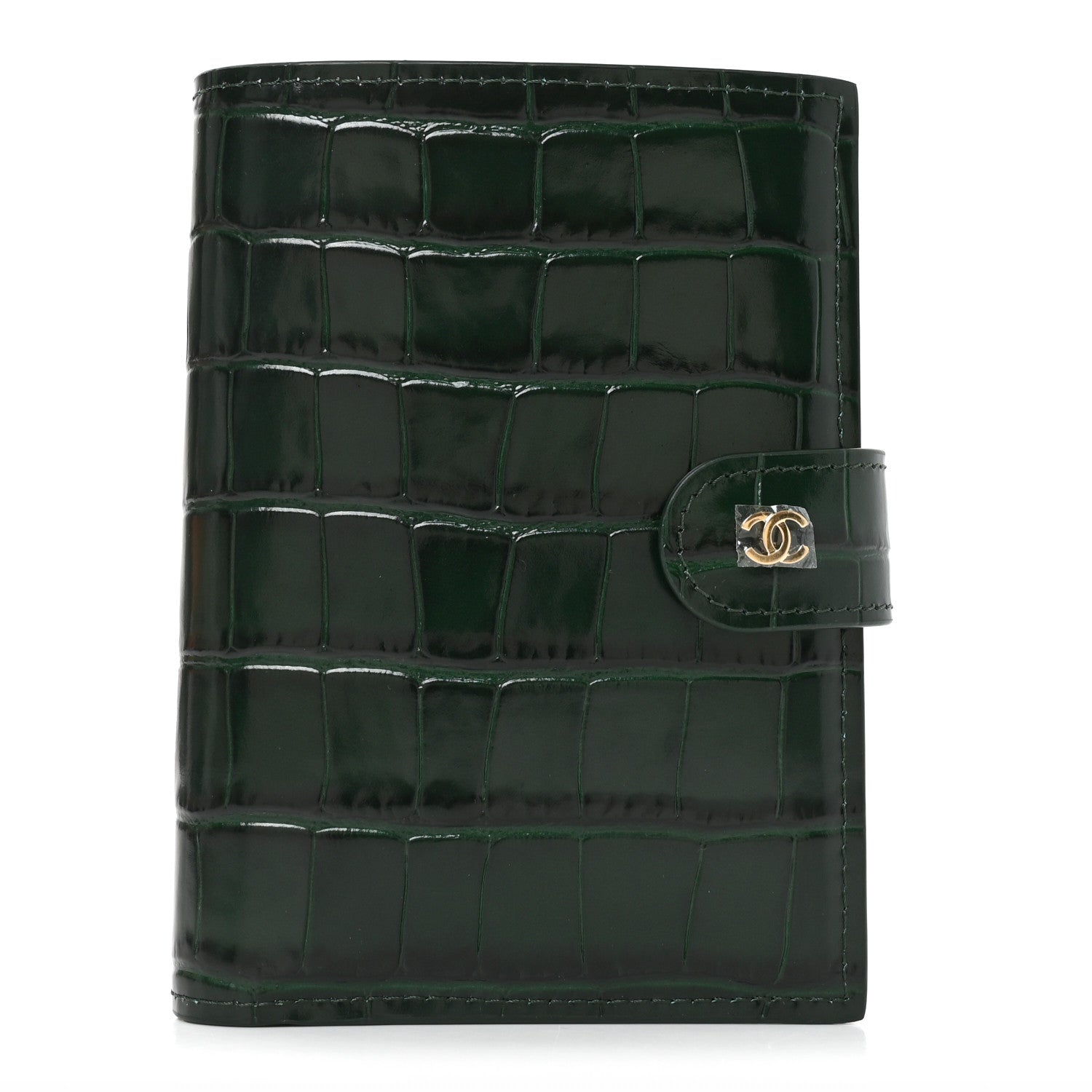 Chanel Calfskin Crocodile Embossed Crococo Passport Holder Emerald 1 of 8