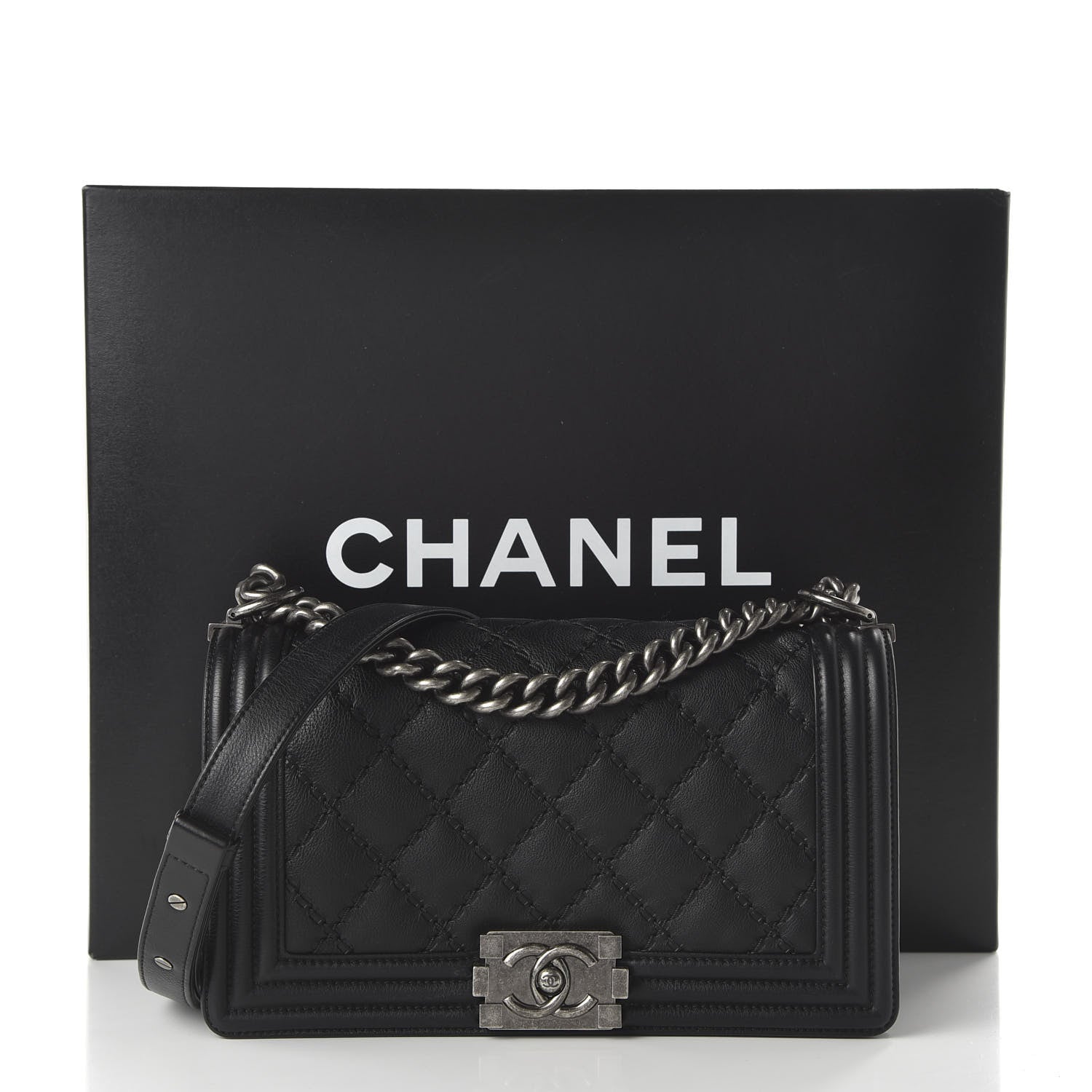 Chanel Calfskin Double Stitch Medium Boy Flap Black 10 of 10