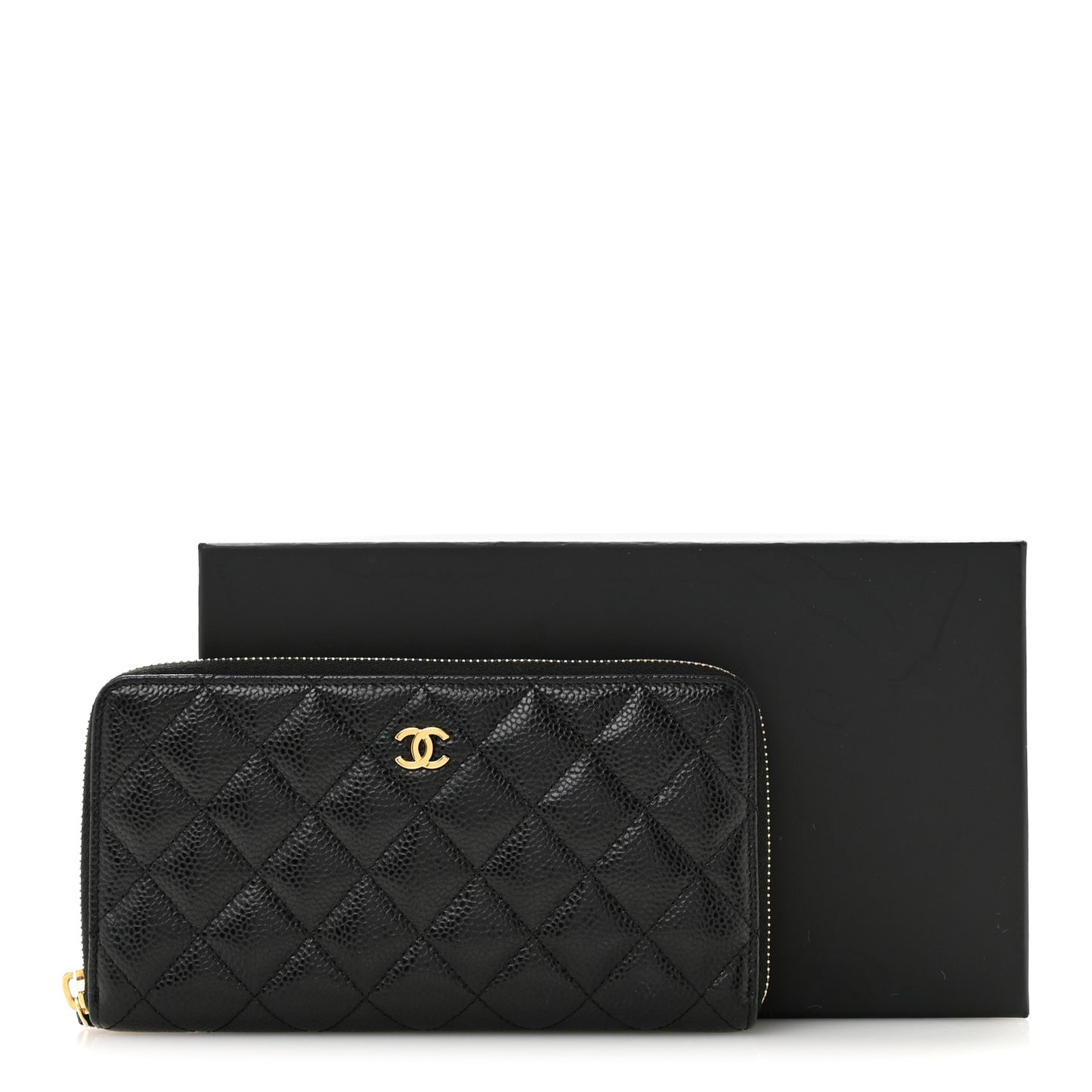Caviar Quilted Large Gusset Zip Around Wallet Black