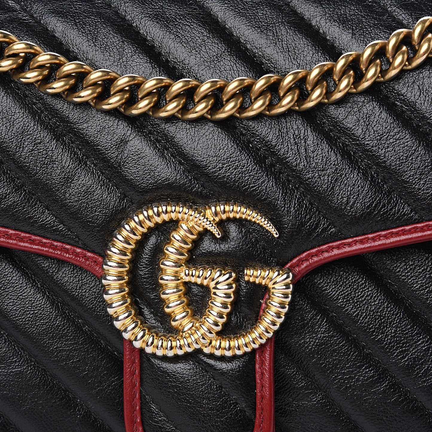 Vintage Effect Calfskin Matelasse Diagonal Small Torchon GG Marmont Shoulder Bag Black Romantic Cherry