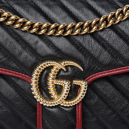 Gucci Vintage Effect Calfskin Matelasse Diagonal Small Torchon GG Marmont Shoulder Bag Black Romantic Cherry 7 of 10