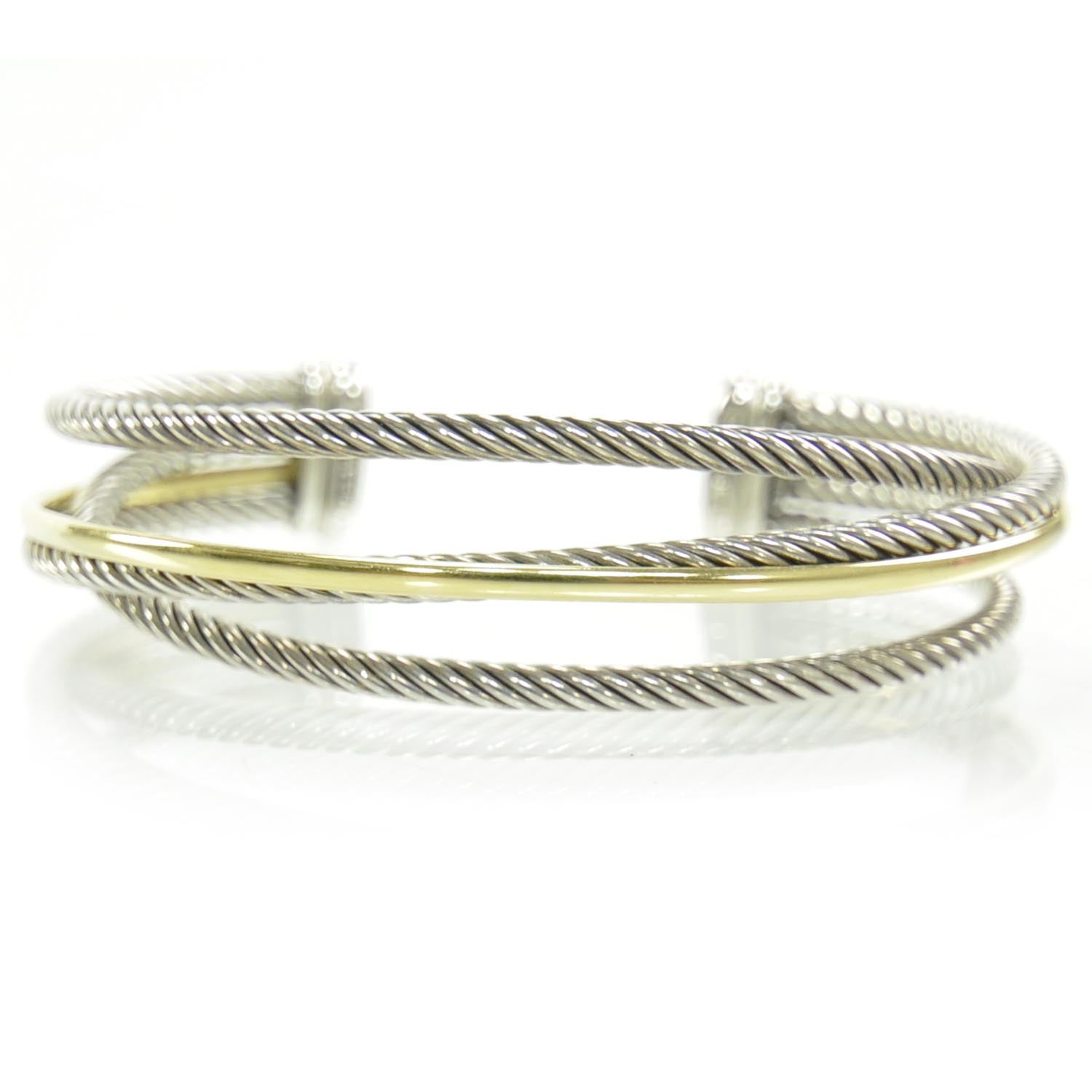 David Yurman Sterling Silver and 18k Gold Crossover Cuff 1 of 6