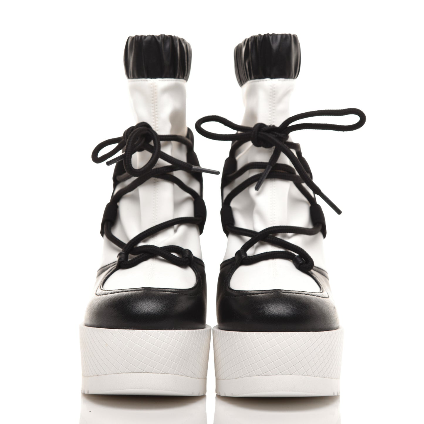 Calfksin Quilted Lace Up Boots 36.5 White Black