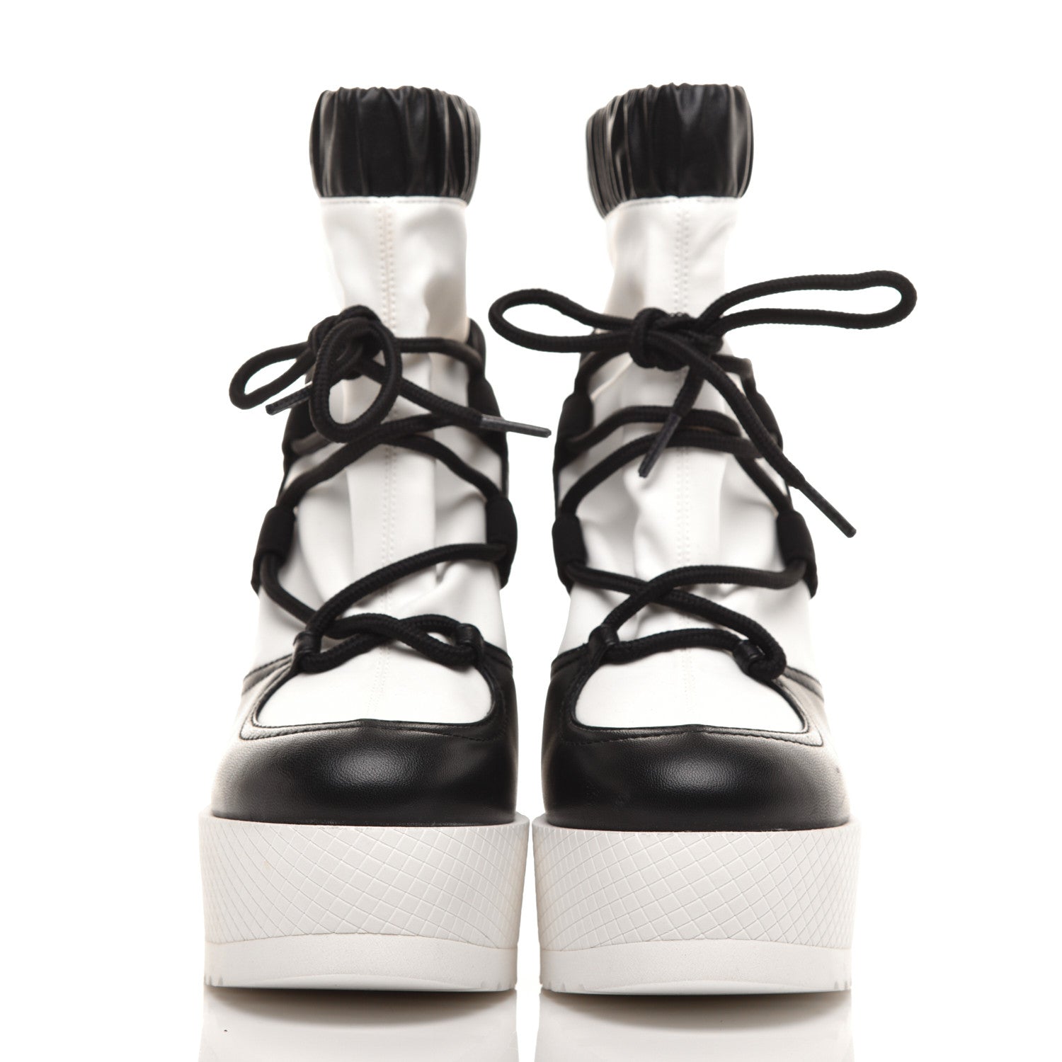 Chanel Calfksin Quilted Lace Up Boots 36.5 White Black 2 of 9