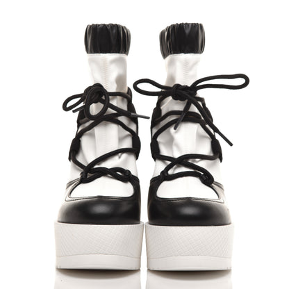 Chanel Calfksin Quilted Lace Up Boots 36.5 White Black 2 of 9