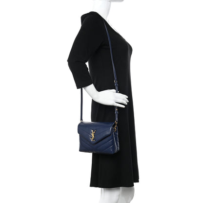 Saint Laurent Calfskin Y Quilted Monogram Toy Loulou Crossbody Bag Denim 2 of 16