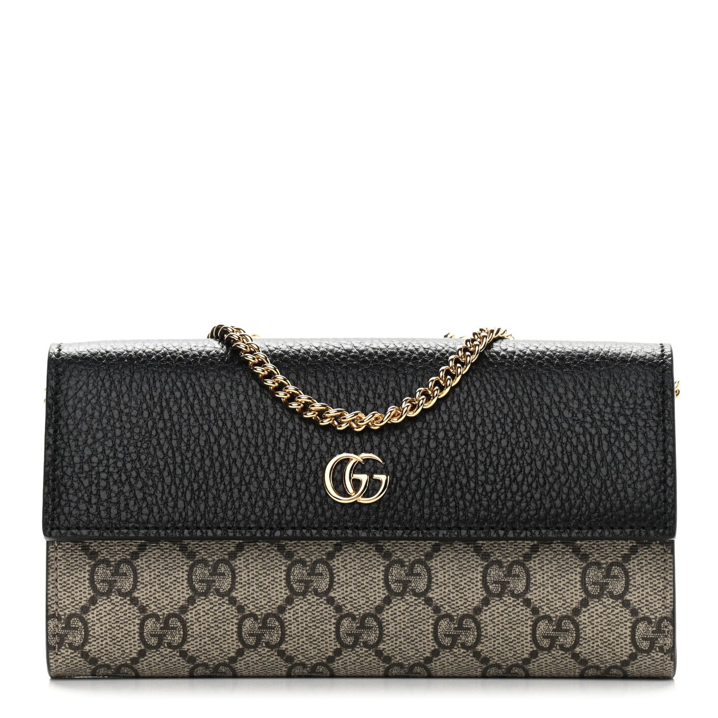 Dollar Calfskin GG Supreme Monogram Petite GG Marmont Wallet Chain Bag Black Beige Ebony