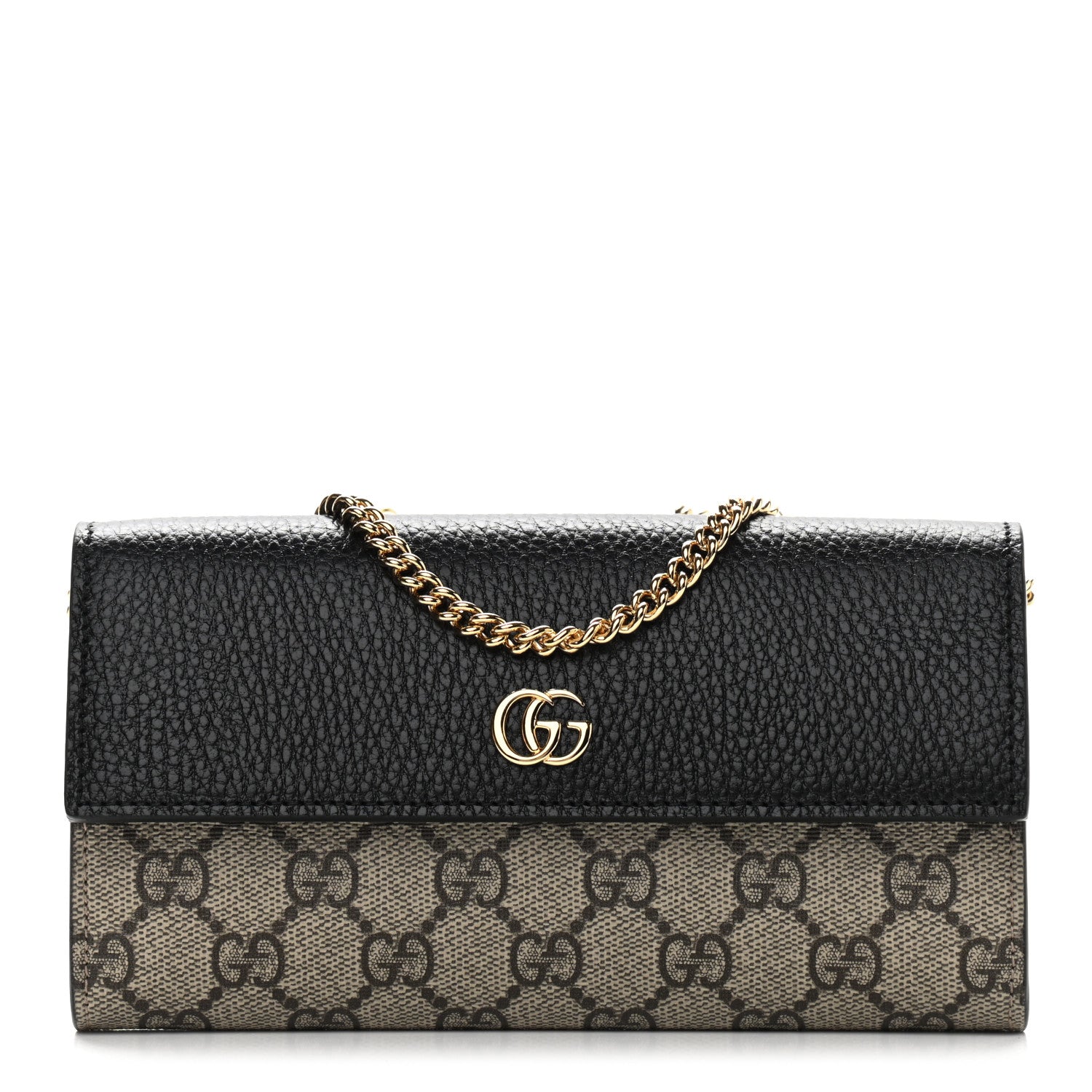 Gucci Dollar Calfskin GG Supreme Monogram Petite GG Marmont Wallet Chain Bag Black Beige Ebony 1 of 9