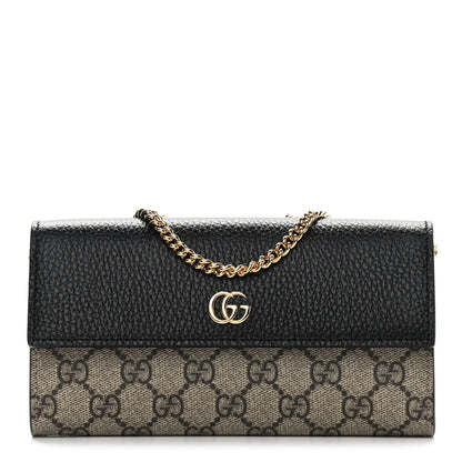 Gucci Dollar Calfskin GG Supreme Monogram Petite GG Marmont Wallet Chain Bag Black Beige Ebony 1 of 9