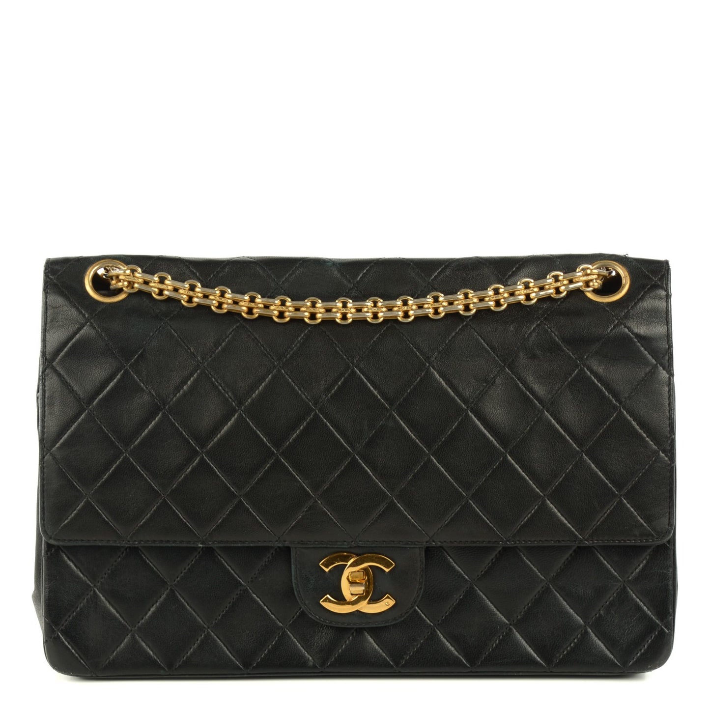 Lambskin Quilted Medium Double Flap Bijoux Chain Black