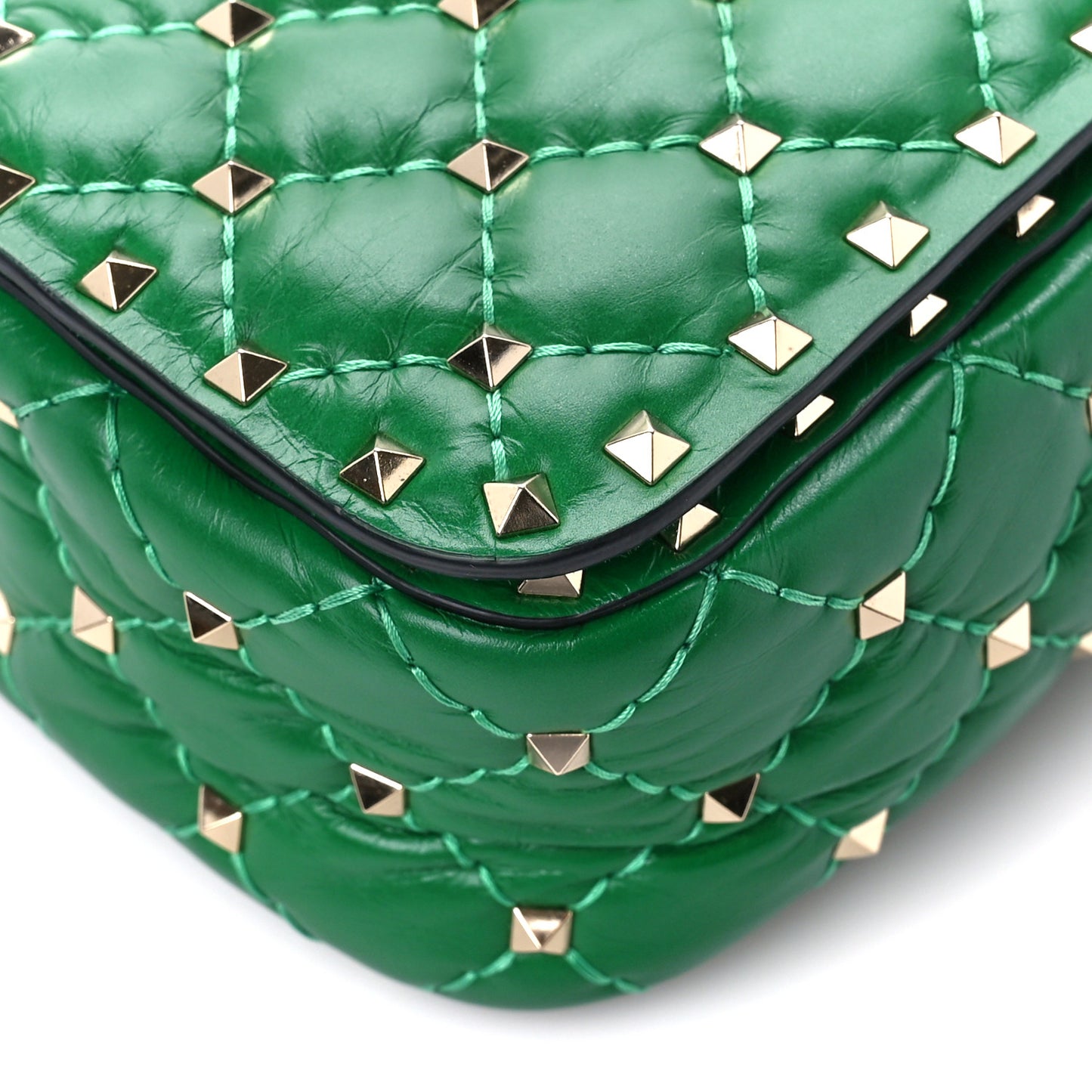 Calfskin Rockstud Spike Convertible Shoulder Bag Gea Green