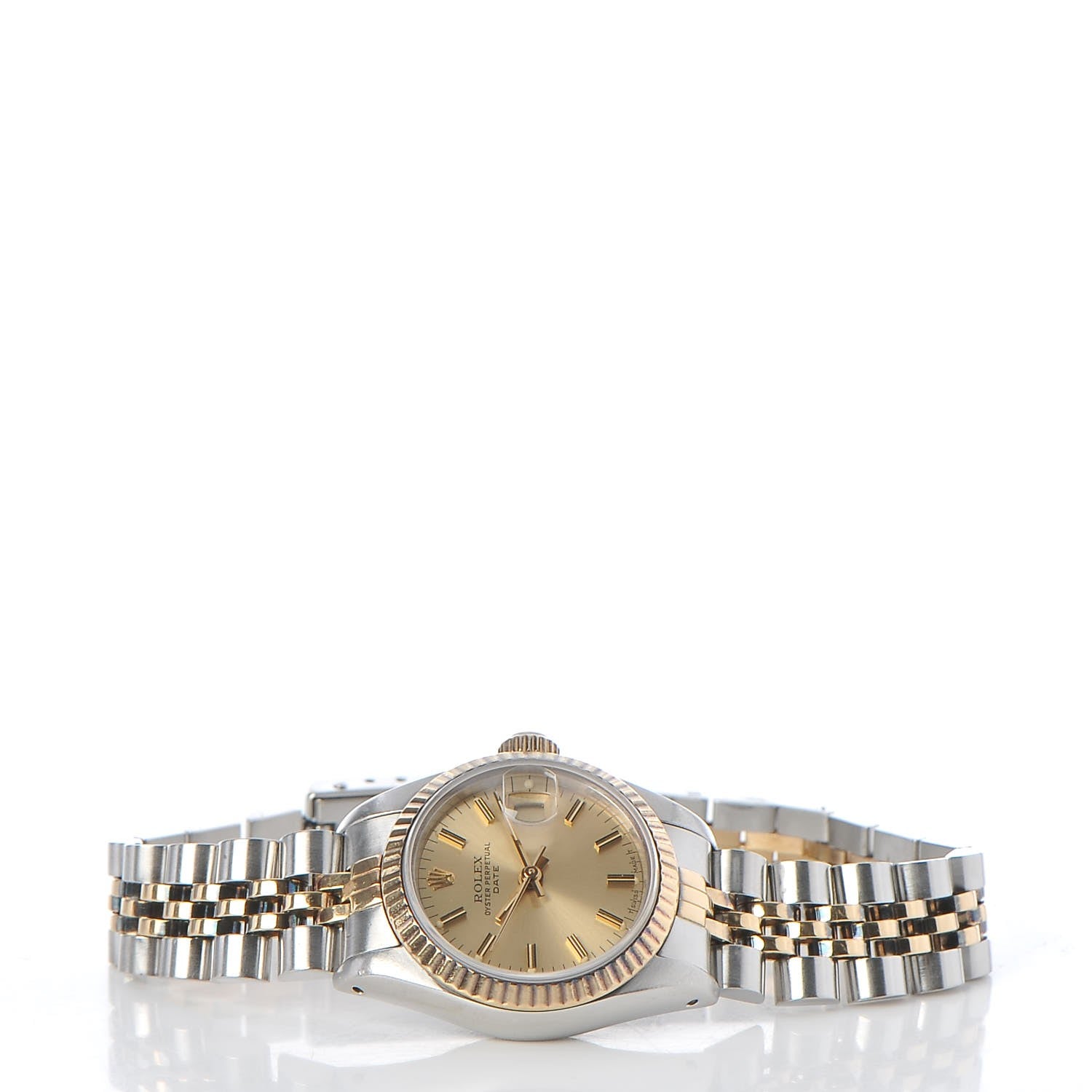 Rolex Stainless Steel 18K Yellow Gold 26mm Oyster Perpetual Date Watch Champagne 69173 3 of 7