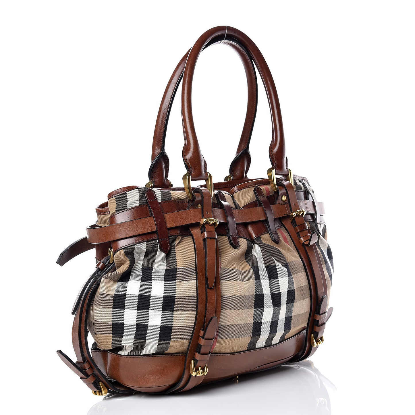 House Check Bridle Calfskin Rowan Tote Dark Tan