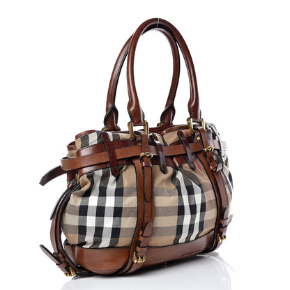 Burberry House Check Bridle Calfskin Rowan Tote Dark Tan 3 of 18