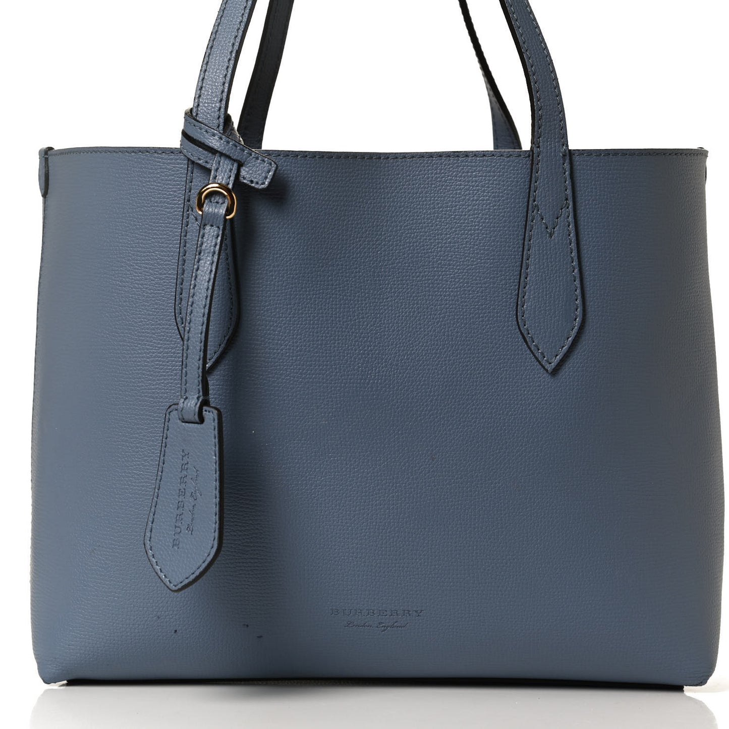 Calfskin Haymarket Check Small Reversible Tote Slate Blue
