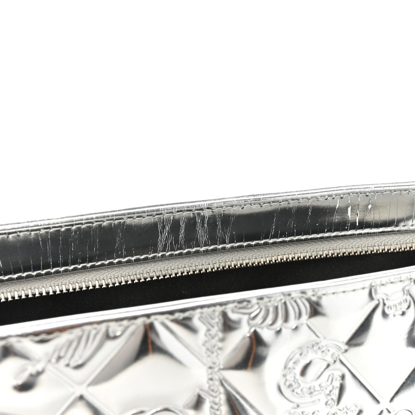 Metallic Patent Calfskin Lucky Symbols Pochette Silver