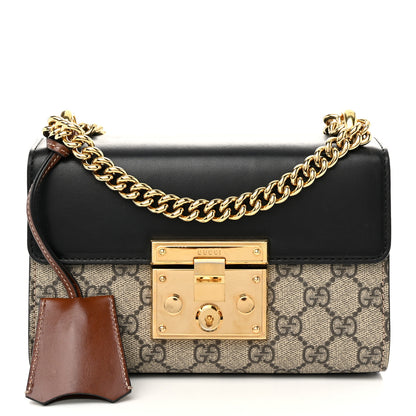 Gucci GG Supreme Monogram Calfskin Small Padlock Shoulder Bag Beige Black Cuir 1 of 11