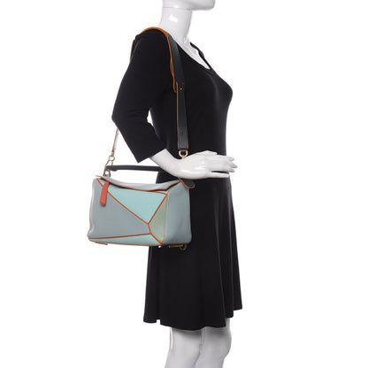 Loewe Calfskin Medium Paula's Ibiza Puzzle Bag Aqua Light Blue Multicolor 2 of 9