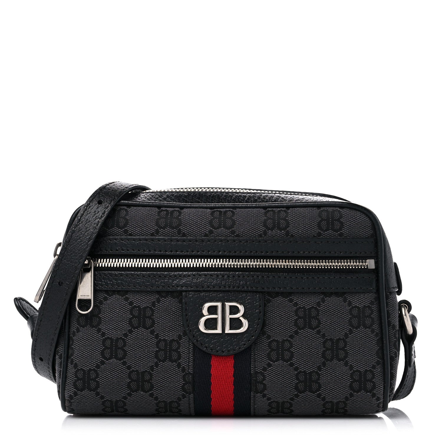 Gucci X BALENCIAGA BB Monogram Web Mini Ophidia Shoulder Bag Black 1 of 10