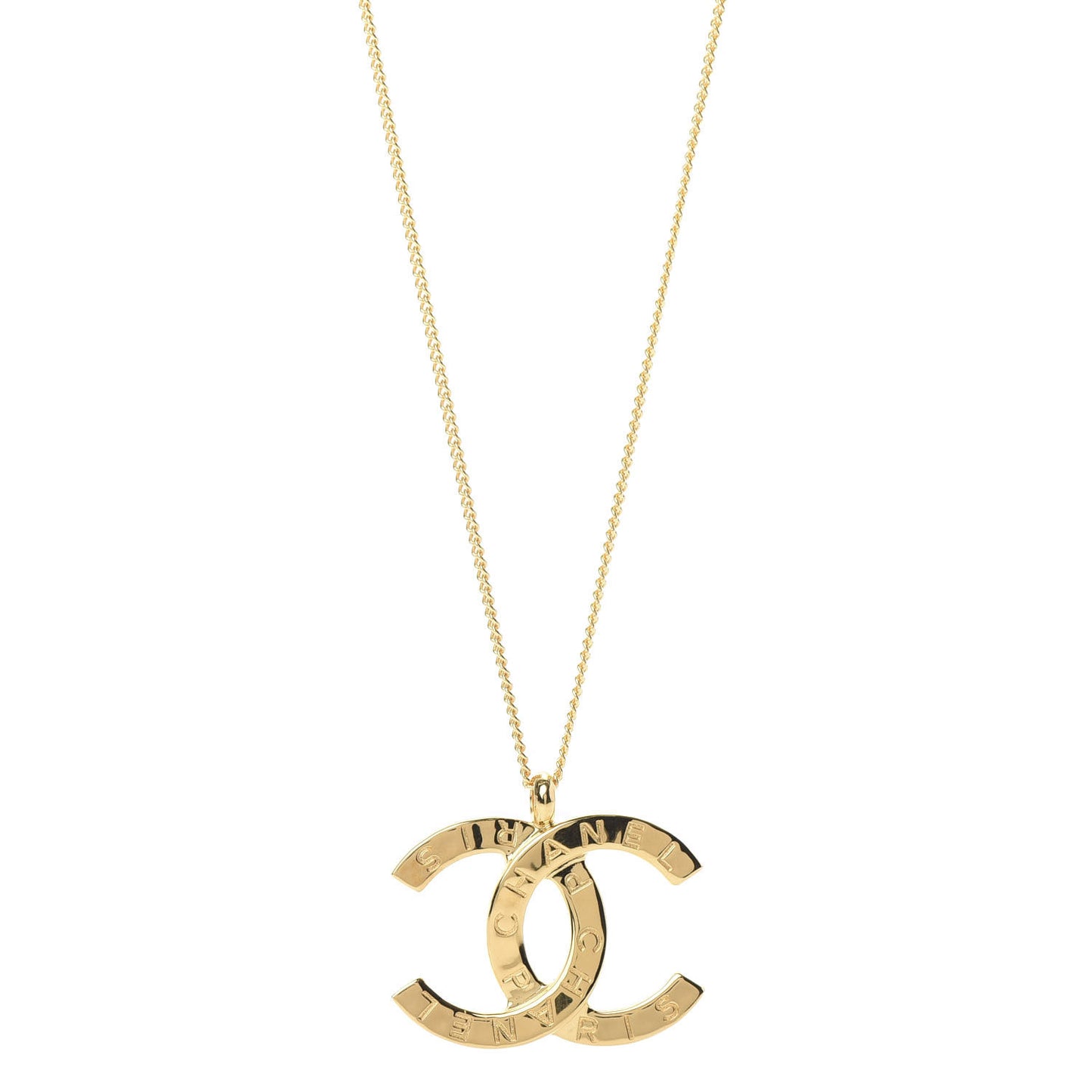 Metal CC Paris Button Necklace Gold