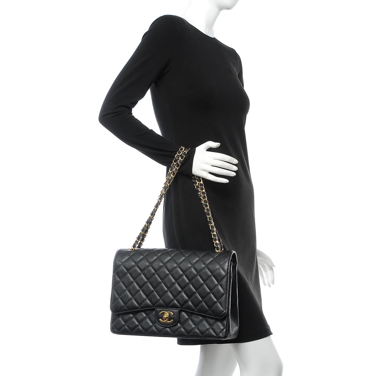 Caviar Quilted Maxi Double Flap Black