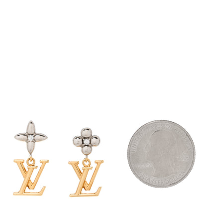 Louis Vuitton Metal Crystal LV Iconic Flower Earrings Gold Silver 2 of 6
