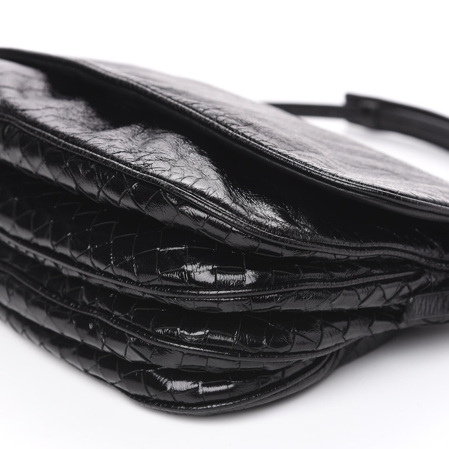 Patent Goatskin Intrecciato Shoulder Bag Black