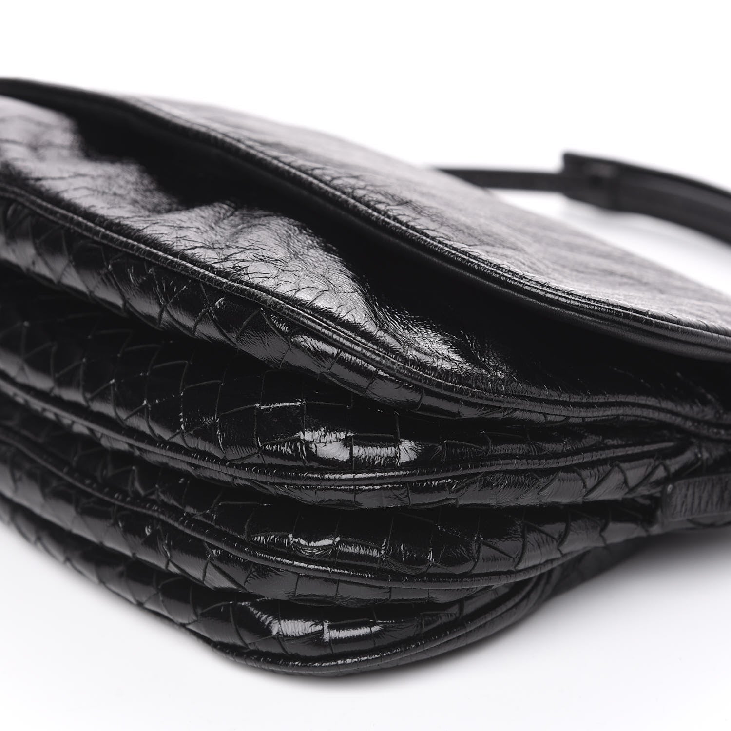 Bottega Veneta Patent Goatskin Intrecciato Shoulder Bag Black 7 of 10