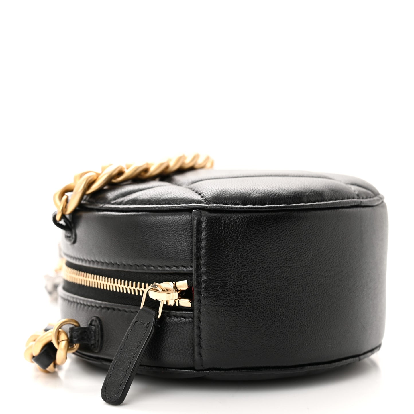 Lambskin Quilted Chanel 19 Round Clutch With Chain Black