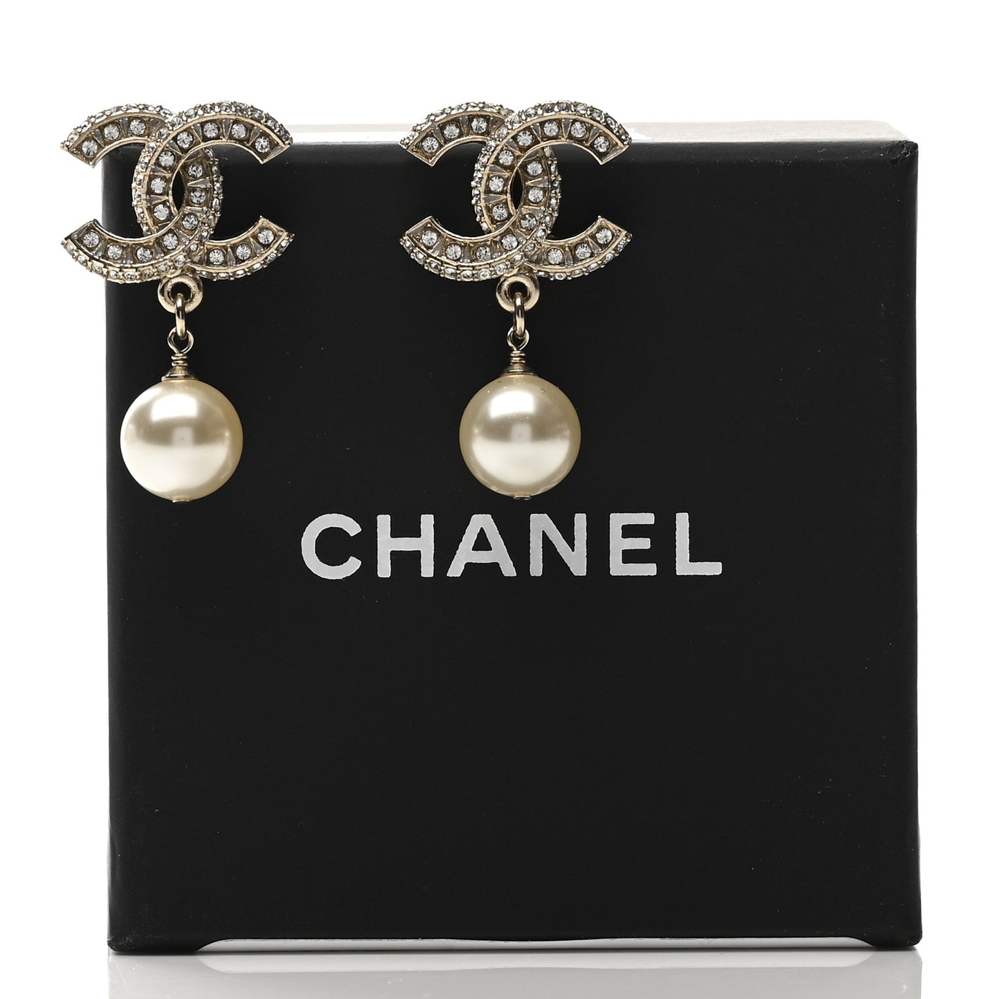 Crystal Timeless CC Pearl Drop Earrings Light Gold