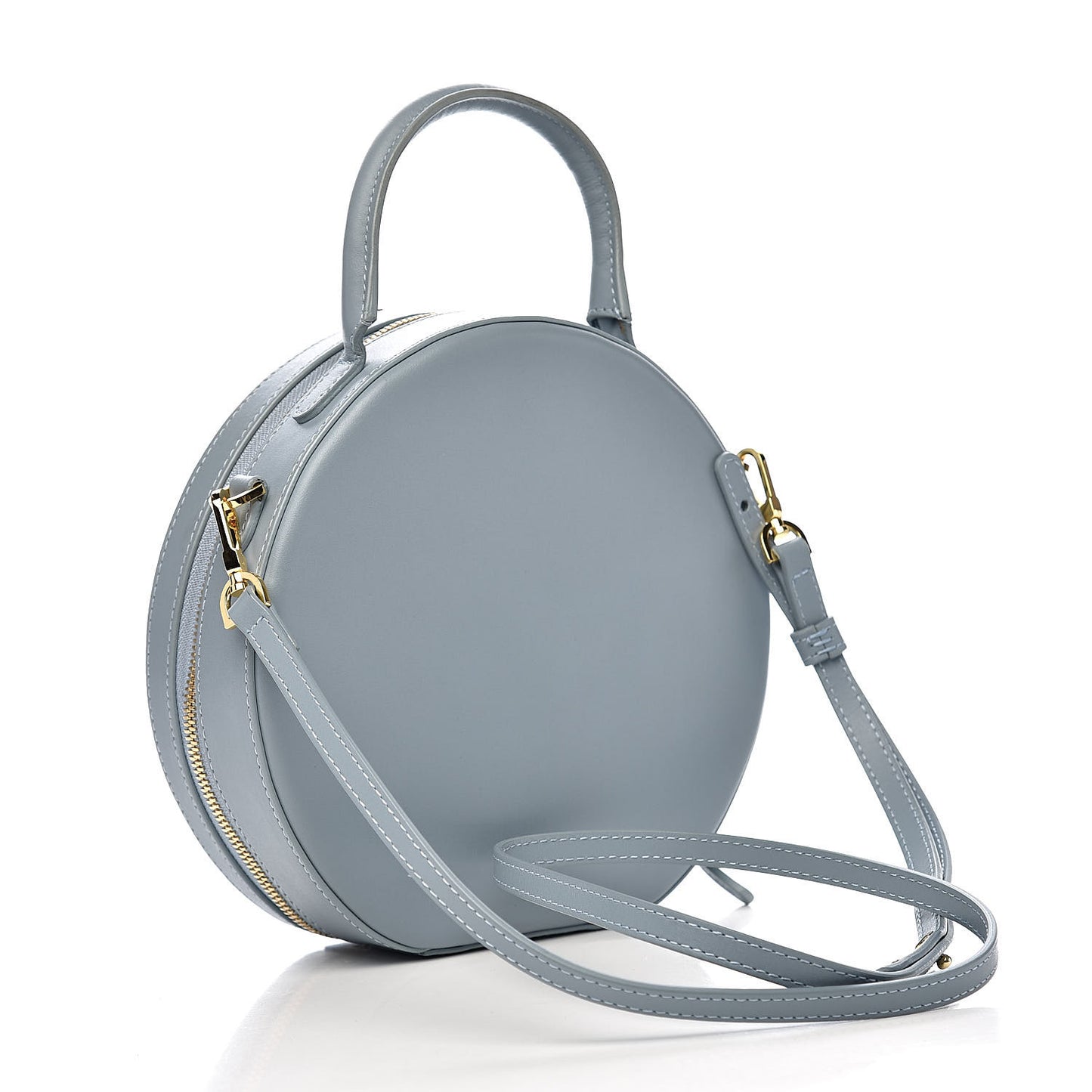 Calfskin Circle Crossbody Bag Grey Blue