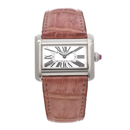 Cartier Stainless Steel Alligator 32mm Tank Divan Quartz Watch Pink 1 of 6