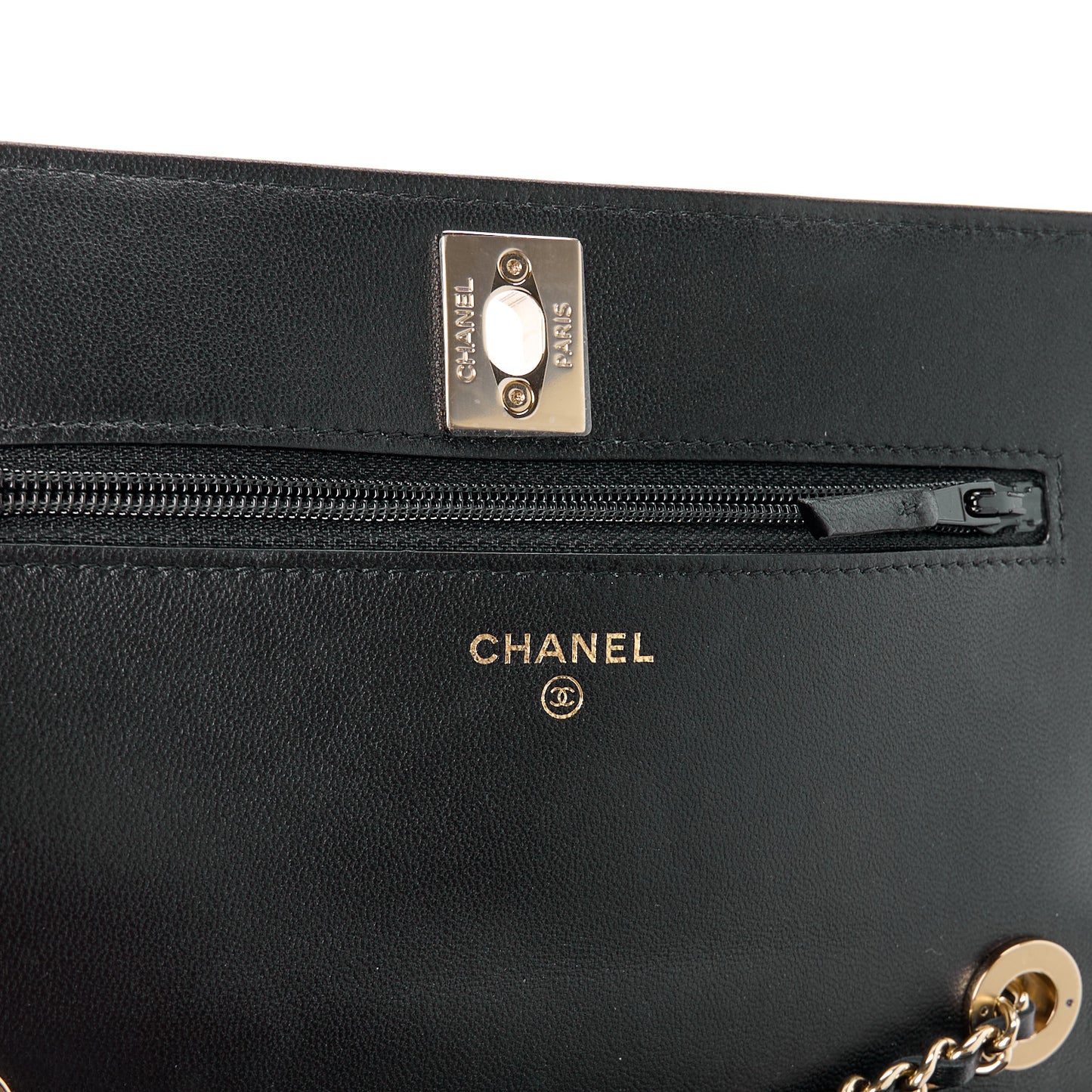 Lambskin Quilted Trendy CC Wallet On Chain WOC Black