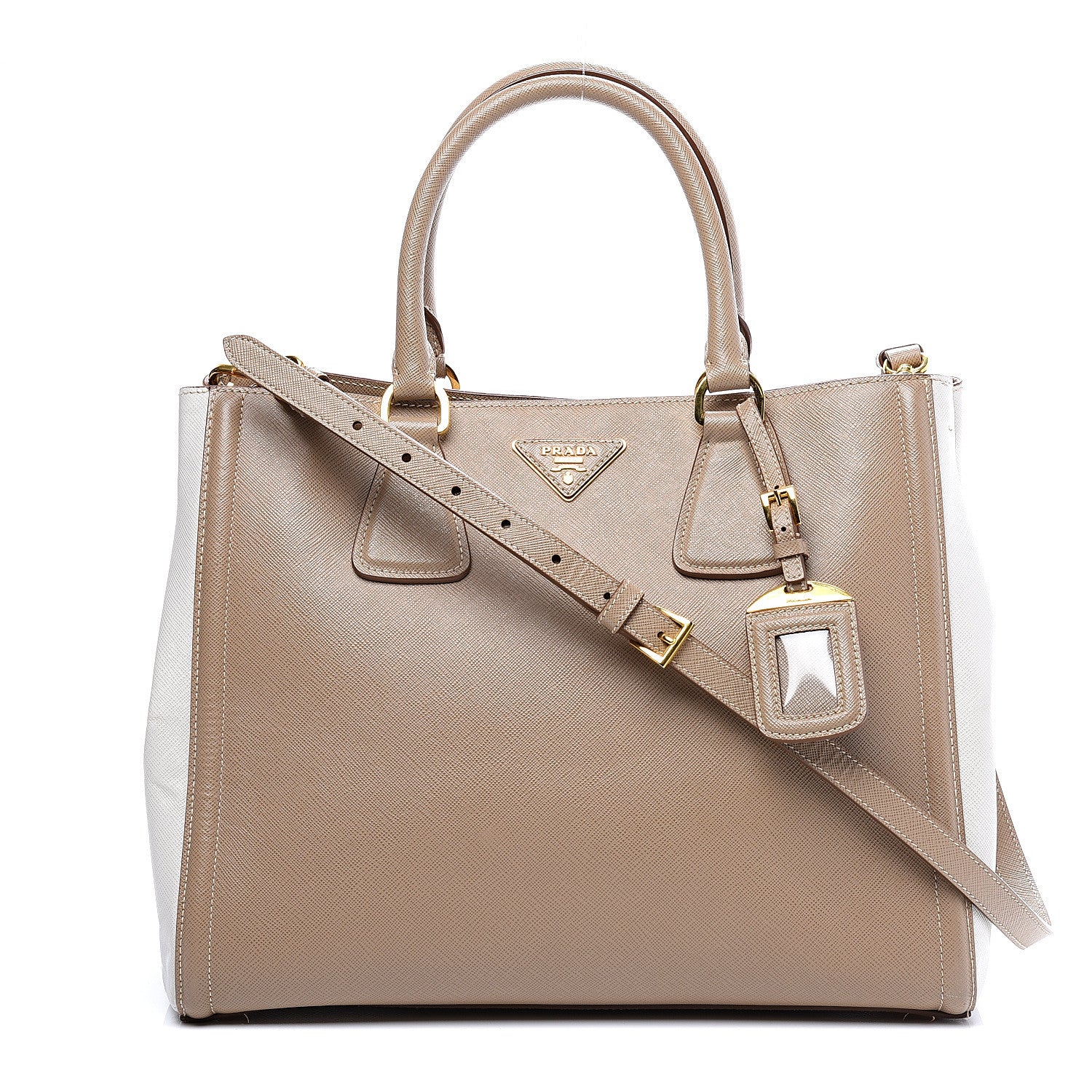 Prada Saffiano Lux Medium Bi-Color Tote Visone Talco 1 of 10